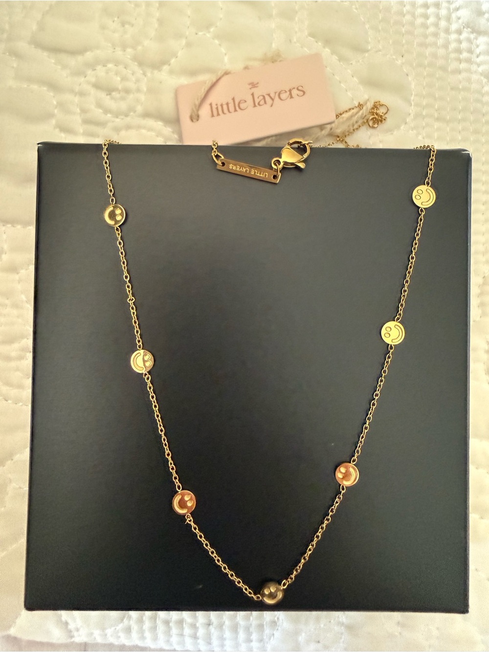 Little Words Project Gold Smiley Face Necklace 14k vermeil NWT
